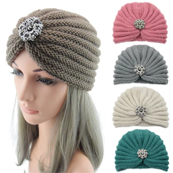 Moterų Bohemiškas Stilius Šiltas Žiemą, Rudenį, megzti Dangtelis Mados Boho Minkštas Plaukų Aksesuarai Turbaną vientisos Spalvos moteriška Musulmonų skrybėlę