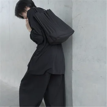 Moterų Rankinės Rankinė Raukšlės Canvas Tote Bakalėjos Pirkinių Krepšys Glausta Japonija Stiliaus Juoda Tamsiai Mergina Streetwear 2020 M. Aukštos Kokybės