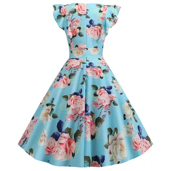 Moterų Vasaros Suknelė Retro 50s 60s Skraiste Femme Rockabilly Pinup Šalies Vestidos Plius Dydis Atsitiktinis Elegantiškas Gėlių Office Suknelė