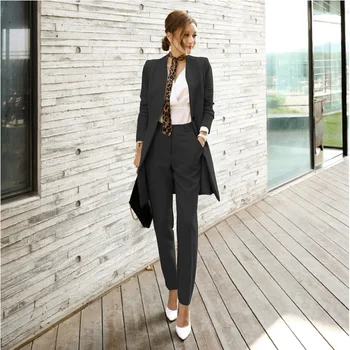 Moterų kostiumas mados elegantiška biuro darbo dėvėti sportiniai švarkai su diržo Šilko šalikas &Kelnės 2 gabalas apranga, Kelnės, kostiumas moterims