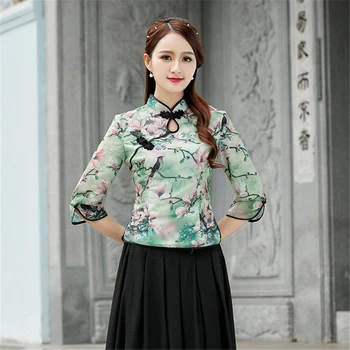 Moterų marškinėliai 2020 naujas cheongsam viršūnes retro stand-up apykaklės Tango stiliaus elegantiškas Hanfu plius dydis kinijos tradicinės Palaidinė qipao