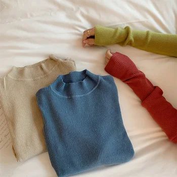 Moterų megztinis 2020 naujas auyumn O-Kaklo Visą Puloveriai Kietas Atsitiktinis Dugno Marškinėliai korėjos ladylike išlaikyti šiltas megztinis