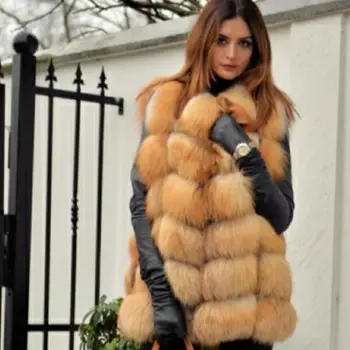 Moterų naujų lapių kailio liemenė natūralaus lapės kailio nekilnojamojo fox fur short vest atsitiktinis mados šiltas rudens ir žiemos Europos gatvės stilius