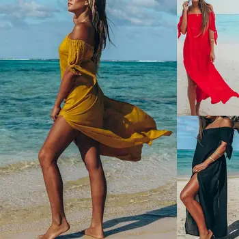 Moterų padengti iki paplūdimio moteris Maxi Vasaros Paplūdimio Ilga Suknelė Off Peties Vasaros Paplūdimio Cover-Up chalatas de plage