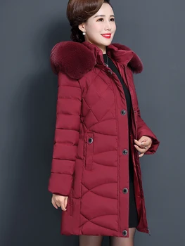 Moterų žiemos striukė vidutinio amžiaus ir pagyvenusių žmonių medvilnės-paminkštintas drabužius moterų vientisos spalvos motinos kailis moterų top coat plius dydis