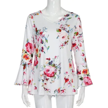NEMOKAMAI STRUČIŲ Marškinėliai Moterims Atsitiktinis Gėlių Spausdinimo Ilgai Blyksnius Rankovėmis Tee Viršūnės T-Shirt Moterims, Plius Dydis S-5XL Mujer 2019 C2835
