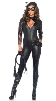 Nauja Stiliaus Moteris Seksuali Catwoman Cosplay Kostiumų PU Odos Catsuit Helovinas Suknelės Šlapias Atrodo Jumpsuit Suaugusiųjų Žaidimas Roleplay Kostiumas