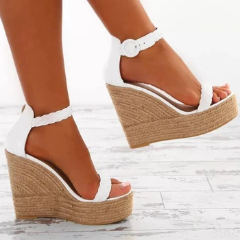 Nauja vasaros moterų platforma gladiatorių sandalai mados aukšti kulniukai pleištai espadrilles batai ponios sexy atidaryti tne sandalai balto aukso