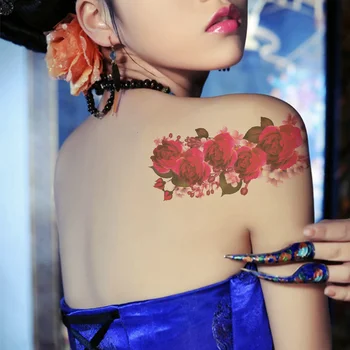 Naujas 100vnt Laikinos Tatuiruotės Rankovės Moterų Grožio Mergina Kūno Rankos Meno Juodoji Rožė, Gėlių Tatuiruotė Lipdukas Blizgučiai Vandeniui Tatuiruotės