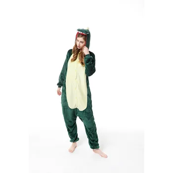 Naujas 2021 Cosplay Flanelė Pižama Onesies Moterims, Vyrams, Žalias Dinozauras Gyvūnų Žiemos Gobtuvu Vientisas Sleepwear Unisex Namų Drabužiai