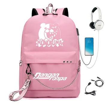 Naujas Anime Danganronpa Grandinės Kuprinė Moterims USB Mokestis Drobės Studentų Kuprinė Už Paauglių Berniukų, Mergaičių Mokyklos Maišą