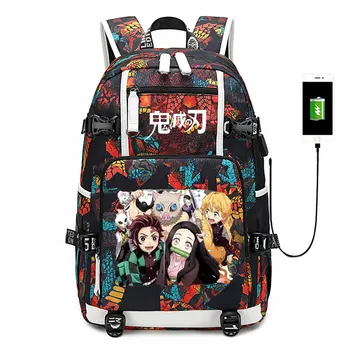 Naujas Demon Slayer: Kimetsu nr. Yaiba Kamado Tanjirou Kuprinė nešiojamojo kompiuterio krepšys Vyrų Anime, kelioniniai krepšiai, USB Oksfordo Kuprinė kuprinę