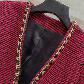 Naujas Europos ir Amerikos grynasis raudona kilnus megztinis kailis grandinės apdaila ruoželiniu vilnonių mygtuką kailis gali pritaikyti didelis dydis