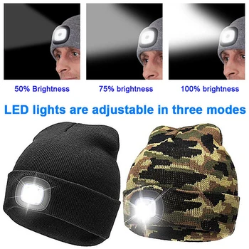 Naujas Mados Unisex LED Beanie Skrybėlių Šiltas USB Įkrovimo Didelio Galingumo Su priekinio Žibinto Šviesos Megzta kepurė Su LED Lempos Cokolis