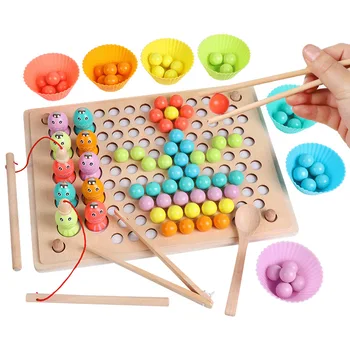 Naujas Montessori Mediniai Žuvų Rankas Smegenų Mokymo Įrašą Granulių Įspūdį Valdybos Matematikos Žvejybos Žaidimas Kūdikių Ankstyvojo Ugdymo Žaislas vaikams