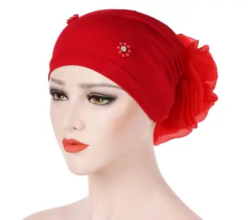 Naujas Moterų Plaukų Slinkimas Beanie Kepurė Skullies Gėlių Perlai Musulmonų Vėžio Chemo Bžūp Islamo Indijos Skrybėlę Padengti Galvą Skara Mados Variklio Dangčio