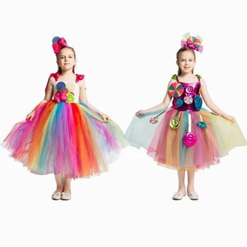 Naujas Rainbow Saldainiai Kostiumas Cosplay Mergaičių Helovinas Kostiumas Vaikams Kalėdų Kostiumas Vaikams, Saldainiai Princesė Suknelė