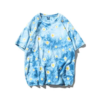 Naujas Top flower daisy trumparankoviai moterų marškinėlius laisvi buvo plonas, negabaritinių pusė rankovėmis drabužius banga korėjos Harajuku marškinėliai