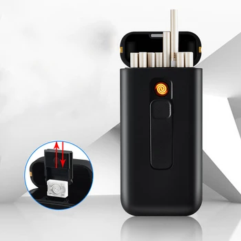 Naujas USB Įkrauti Lengvesni Cigarečių Dėžutė su Lengvesni Atveju Kūrybiniai Grafikos USB Įkrovimo Vėjo Flameless Elektroninis Žiebtuvėlis