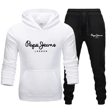Nauji vyriški ir moteriški sportiniai kostiumai Rudens žiemos atsitiktinis sportinę dviejų dalių Pepe hoodie palaidinukė + sweatpants sportinę aprangą