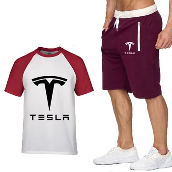 Naujų 2020 m. Vasarą Vyrams T Shirts Tesla Automobilio Logotipas Spausdinti Mados Medvilnės trumpomis Rankovėmis Įgulos kaklo Vyrams marškinėliai+šortai 2vnt kostiumas