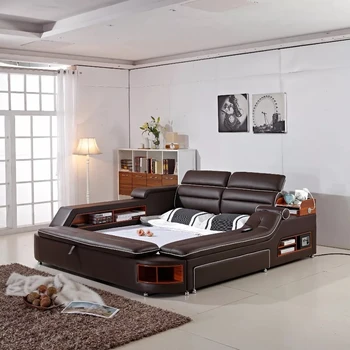Nekilnojamojo natūralios odos lova rėmo masažas Minkštos Lovos Namų Miegamojo Baldai camas šviečia muebles de dormitorio yatak mobilya quarto statymas