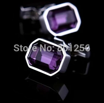 Nemokamas pristatymas į viršų Kristalų Cuffinks violetinė rankogalių segtukai didelis akmuo kristalas 5colors galimybė hotsal mažmeninė vario dengimo medžiaga