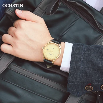 OCHSTIN Dizainą, Prabangos Prekės ženklo Vyrai Laikrodžiai Automatinė Aukso laikrodis Vyrams, Odinis Dirželis atsparus Vandeniui Verslo, Sporto Mechaninis Laikrodis