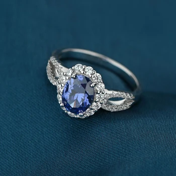 OEVAS 925 Sterlingas Sidabro Ovalo formos Safyras Vestuvių Žiedai Putojantis Didelis Anglies Diamond Engagement Vestuves Fine Jewelry
