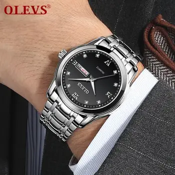 OLEVS Top Brand Vyrų Kvarco Vandeniui Žiūrėti Klasikinis Vyrų Verslo Nerūdijančio Plieno Dirželis Laikrodžiai Data Laikrodis