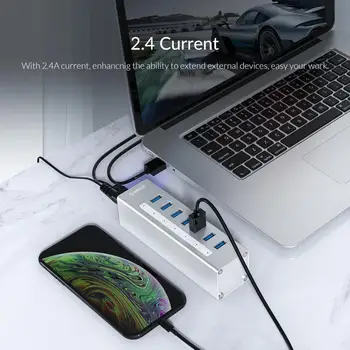 ORICO Aliuminio 10 Port USB 3.0 HUB Su 12V Maitinimo Adapteris Paramos BC1.2 baterijos USB Skirstytuvo Už 