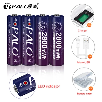 Palo stabili volatge 1,5 v aa įkraunamos baterijos 2800mWh li-ion ličio baterijos aa 1,5 v