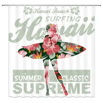 Paplūdimys Dušo Užuolaidos Marilyn Monroe Havajai Banglenčių Gėlių Kūrybos Gėlių Vasarą Naršyti Apdailos Vonios kambarys Rinkiniai, Medžiaga su 12
