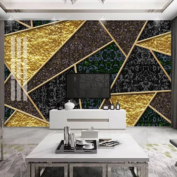 Pasirinktinius Nuotraukų 3D Geometrinis Aukso Linijos Marmuro Modelis, TV Foną, Sienos Freskos Kūrybos Kambarį Miegamojo Tapetai Freskomis
