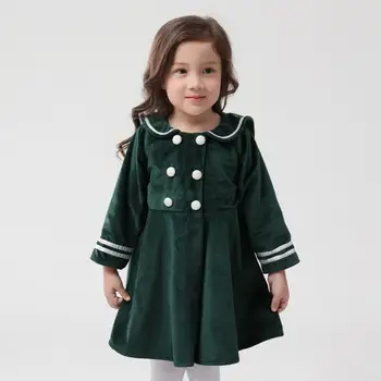 Pavasarį, Rudenį Merginos Vintage Suknelė Kūdikiams, Vaikams, Žalia Vestidos Vaikų Mados Drabužius Mergina Ilgomis Rankovėmis Gimtadienio Suknelės