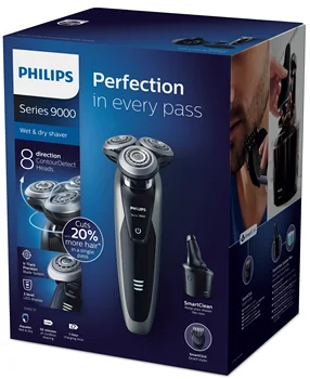 Philips, S9161/31, elektrinį skustuvą, skustuvas serijos 9000, sausas ir drėgnas naudojimas, SmartClean, Barzda profiler, kelionės atveju