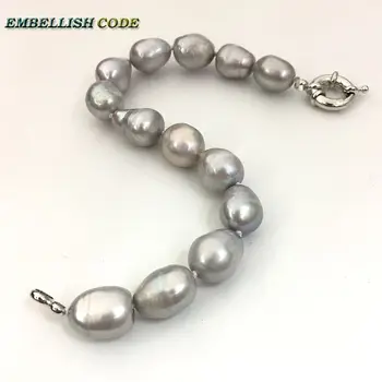 Pilka pilka spalva perlų apyrankė bangle pusiau baroko ašarų lašas netaisyklingos formos natūralių gėlo vandens Dirbtiniu būdu išauginti perlai moterims