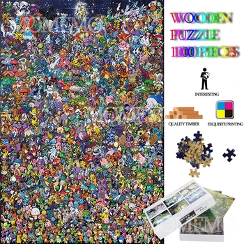 Pocket Monstras Kolekcija Puzzle 1000 Vienetų Animacinių, Anime, Medinės Dėlionės, Galvosūkiai, Žaislai Suaugusiems, PASIDARYK pats Asamblėjos Mediniai Galvosūkiai