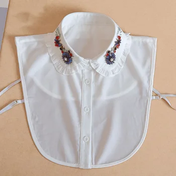 Ponios Nuimamas Apykaklės Karoliukai 2020 Baltos Spalvos Elegantiškas Netikrą Apykaklės Marškinėliai Moterims Kristalų False Antkakliai Moteris Nėriniai Išimami Nep Kraagie