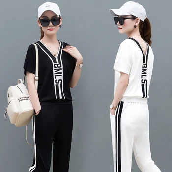 Populiariausi produkto 2019 Tracksuit moterims 2 dalių komplektas Vasaros drabužiai moteriški Medvilniniai korėjos mados drabužiai Laisvi K4626