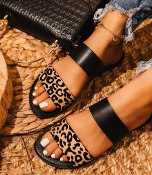 Populiarus Leopard Sandalai Butas Moterų Šlepetės Atsitiktinis Poilsio Namų Drabužiai Gatvės Fifo Lauko Paplūdimio Bateliai 2020 Metų Vasaros Šlepetės
