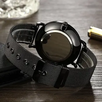 Prabangių Mados Mens Minimalistinio Laikrodžiai Ultra Plonas juodos spalvos Nerūdijančio Plieno Tinklelio Juosta Žiūrėti Vyrų Verslo Atsitiktinis Kvarcinis Analoginis laikrodis