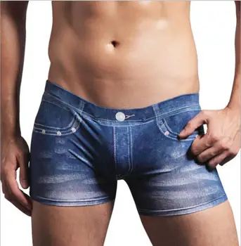 Prekės ženklo vyrai boksininkų, elastinga medvilnė seksuali vyrų apatiniai spausdinti jean mens kelnės vyriškos kelnaitės šortai U išgaubti maišelį gėjų#06