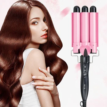 Profesionali Plaukų Garbanoti Geležies Triple Barelį Rožinė LCD Hair Curler Lygintuvai Lazdele Banga Automatinė Keramikos Plaukų Styler Stilius Įrankiai
