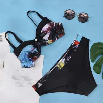 Push-Up Bikinis Moterims Seksualus Dviejų dalių Maudymosi kostiumai bei kelnaitės Classic Spausdinti Underwire maudymosi kostiumėlis Vasaros Maudymosi Kostiumas, Paplūdimio S~2XL