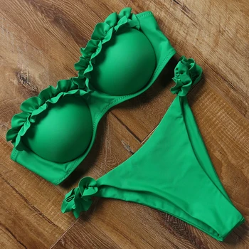 Push-Up Maudymosi Kostiumėliai, Seksuali Moteris Banga Bikini Komplektas Kietų Gėlių Maudymosi Kostiumą Bandeau Pynimas Swimsuit Moterys Brazilijos Thong Bikini 2020 M.