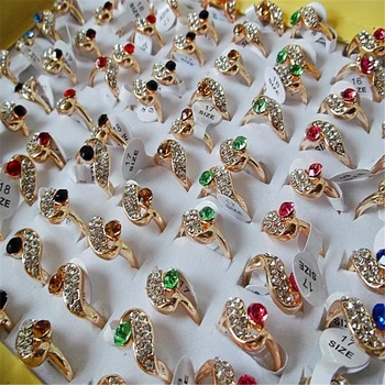 QianBei 50pcs Naujausias Stilius Didmeninė Daug Aukso Žiedo Kerai kalnų krištolas Lydinio Žiedų Moterų Mados Juvelyrikos Vaikams Urmu Nemokamai