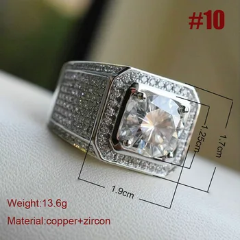 RE Prabangus Visiškai Kristalų Didelis Akmuo AAA Kubinių Zirconia Žiedas Vyrams Vyrų Metalo Padengti Cirkonis Žiedai Dydis 8#-13# S20