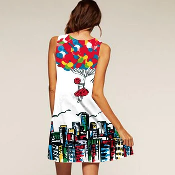 RIMIUT Karšto Skaitmeninis Spausdinimas Multi-Elementas, be Rankovių Prarasti Suknelė Atsitiktinis Moterų Vasaros Paplūdimio Mini Suknelės, Plius Dydis S - 2XL suknelė