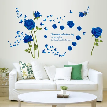 Romantiška Blue Rose Siena Lipdukas Miegamojo Duris, Kambarį, Langą Stiklo Apdaila PVC Freskos Pastrol Nuimamas 